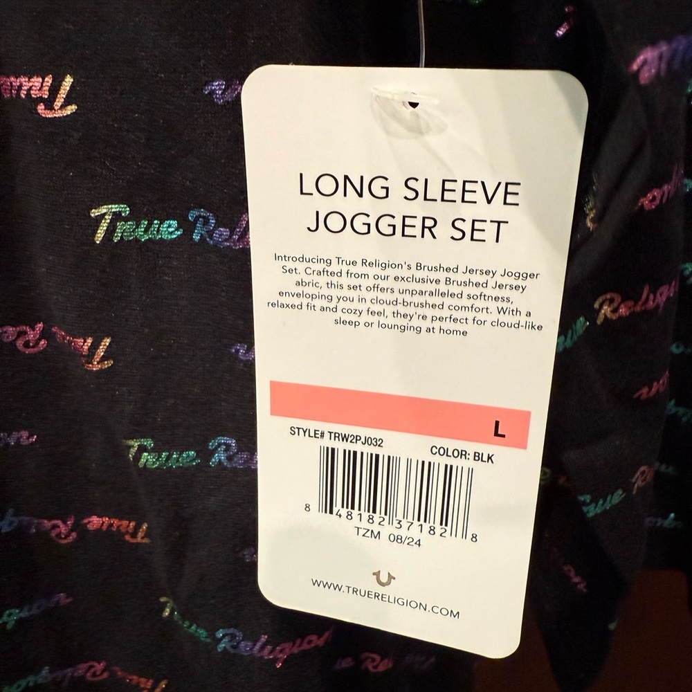 True Religion NWT Black Long Sleeve Brushed Jersey Pajama Jogger Set (0691) - Picture 7 of 13
